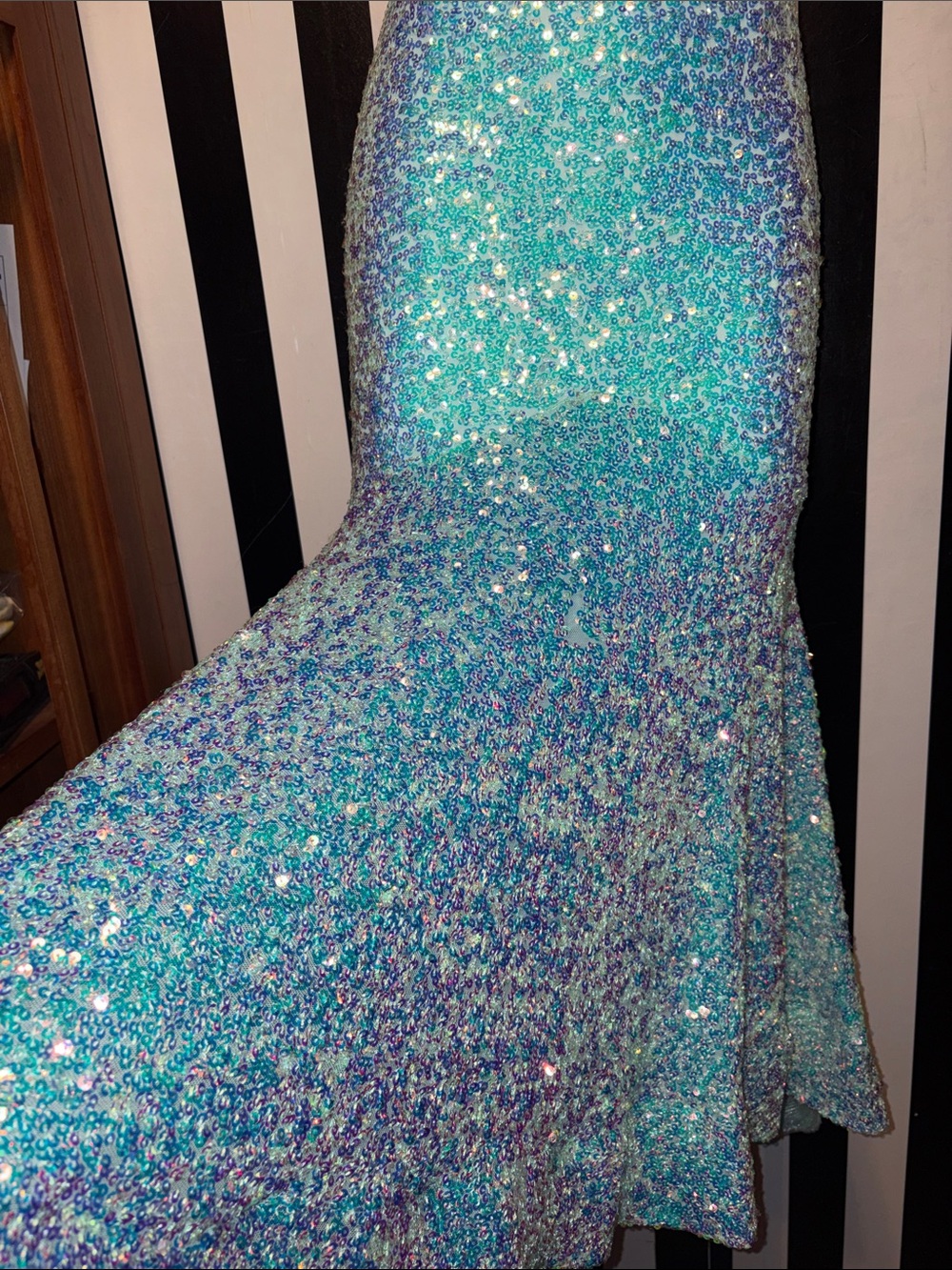 Custom Prom Dress Sparkling Iridescent Sequin Mermaid Dress Aqua Tiffany Blue XS - Picture 10 of 16
